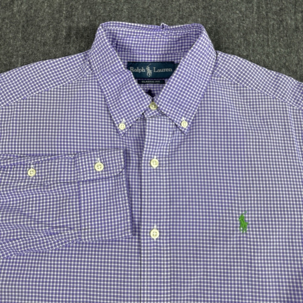 Polo Ralph Lauren Mens M Purple Gingham Check Classic Fit Long Sleeve Shirt